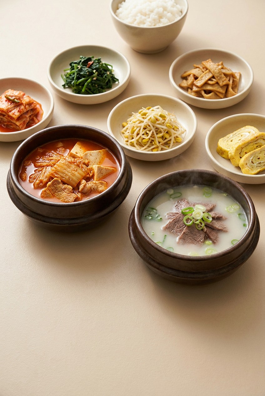 한국 국물 요리와 다양한 반찬